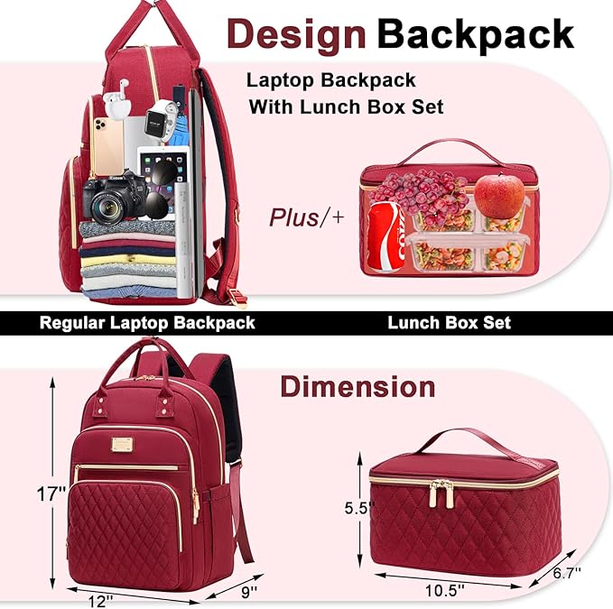 Weitars Lunch Backpack for Women,15.6 Inch Laptop Backpacks Travel Backpack for Women,Work Back pack,Teacher Nurse Back pack Insulated Lunchbox Backpacks