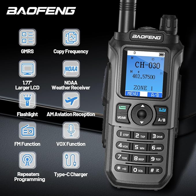 BAOFENG GMRS Handheld Radio Ham Radio Long Range GM21 Rechargeable Walkie Talkies,NOAA Weather Receiver GM-15 PRO 999 Channels Two Way Radio with USB-C Charger for Survival Gear Hunting,2 Pack