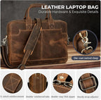 Augus Vintage Leather Briefcase for Men 15.6 Inch Laptop Computer Bag Retro Messenger Crossbody Shoulder Bag | Vintage Leather