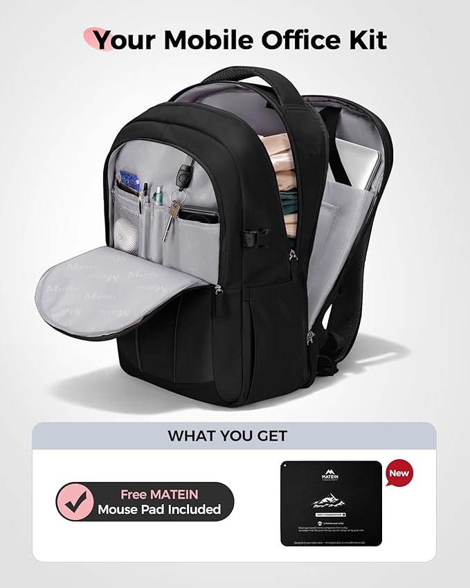 MATEIN HER Work Backpack with Lunch Compartment, Water Resistant Laptop Backpack for Office Commute with Water Bottle Holder & RFID Pocket, Teacher Nurse Travel Bag Fits 17.3'' Computer, Black