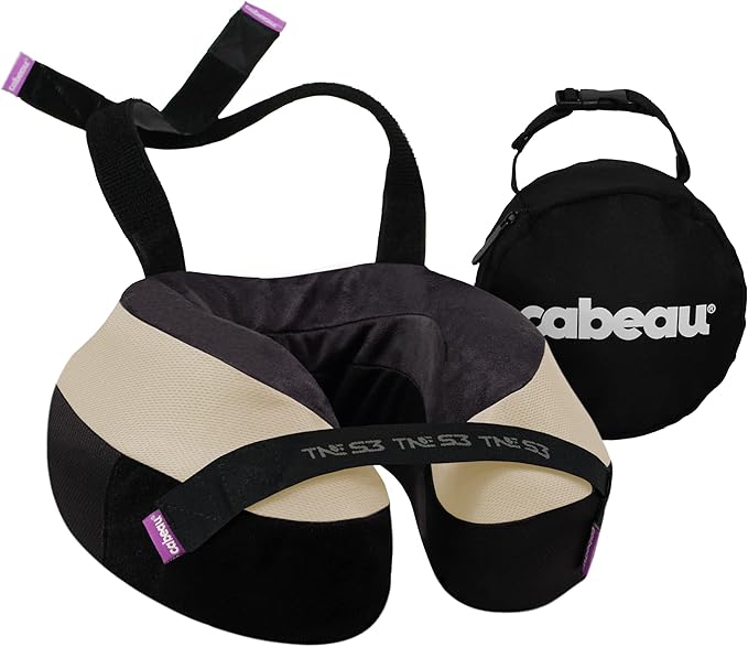 Cabeau Travel Neck Pillows for Airplanes The Neck's Evolution, TNE S3 Supportive Memory Foam Design for Long Haul Flights Attachable Seat Straps and 360 Support (Cairo Tan)