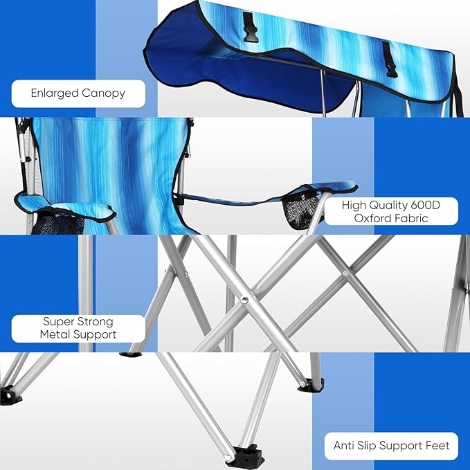VTOY Portable Camping Chair with Canopy - Folding Chair with Canopy, Durable 600D Oxford Canopy Chair for Camping, Beach, Picnics, Fishing & Sports