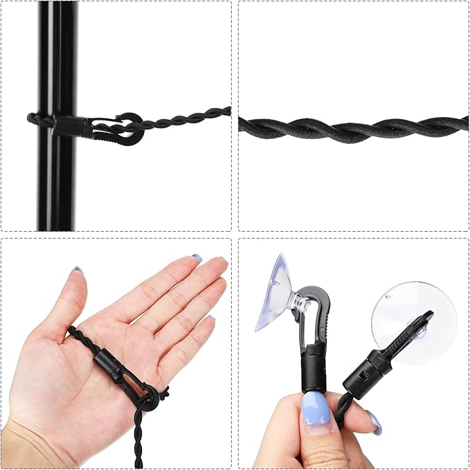 2 Pieces Travel Clothesline Portable Retractable Clothesline with Hooks and Suction Cups Camping Accessories Cruise Essentials for Outdoor and Indoor Use (Black)