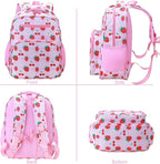 RHCPFOVR Kids Backpack for Girls - Girls Backpack 3-8 Ages Strawberry for Kids 15 Inch School Bookbag for Kindergarten Elementary School Bookbag for Girl 1st 2nd Grade