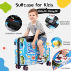 smilesun 20" Ride-On Suitcase for Kids, Cute Pattern, Lightweight Hardshell Carry-On Luggage with Double Spinner Wheels, TSA Lock for Boys & Girls（Blue）