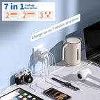 2000W Voltage Converter US to Europe for Hair Dryers, 7-in-1 220V to 110V Converter for European Travel with 3 AC/2 USBA/2 USBC Ports (PD20W), Universal Travel Adapter with Type C G Plug (White)
