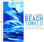 Genovega Oversized Terry Beach Towel 36 x 72 in Soft Extra Large Big Pool Swim Towels for Adults XL Clearance Big Travel Blanket Cruise Vacation Accessories Essentials Lounge Chair Cover Dolphin Sea