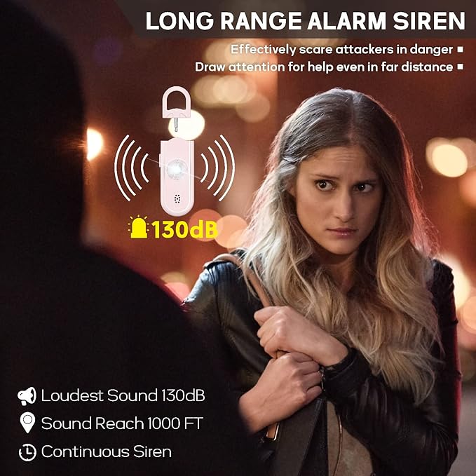 Personal Safety Alarm Keychain for Women 2PCS -130 dB Loud Siren with SOS Strobe Light, Flashlight, Double Speakers, Safe Defense Key Chain for Girls Kids Elders Emergency Call