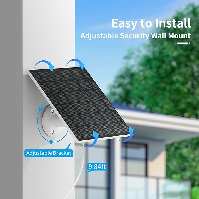 7W Solar Panels for Smart Security Camera, Solar Panel with Micro USB & USB-C Port for DC 5V Outdoor Rechargeable Battery Camera, IP65 Waterproof, 360° Adjustable Security Mount，White