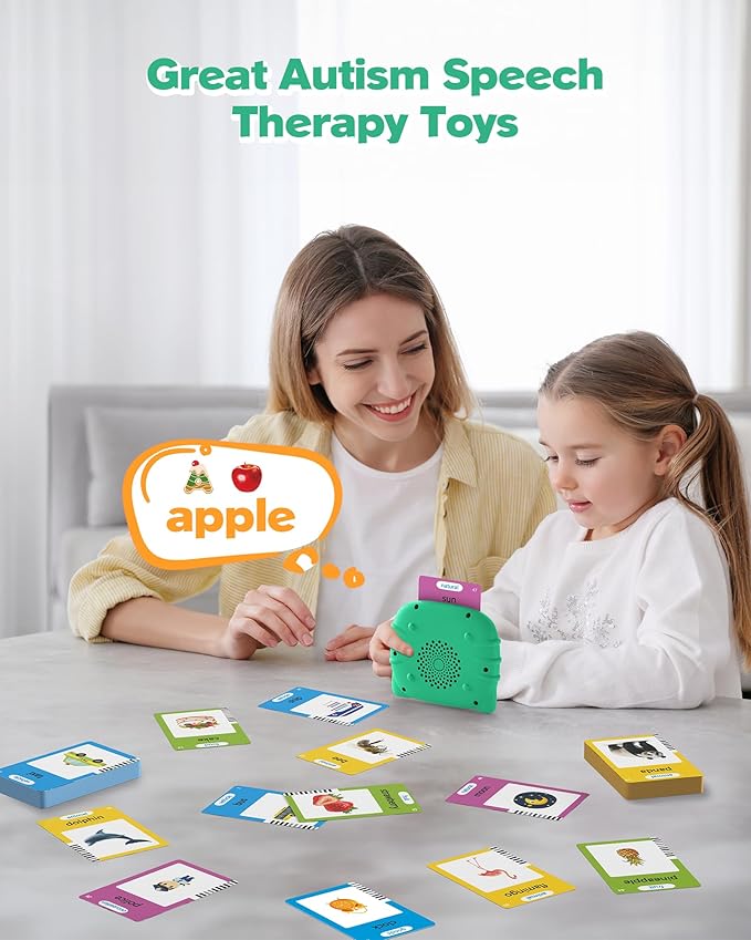Talking Flash Cards for Toddlers 1 2 3 4 Year Olds, Montessori Language Learning with 224 Words, Pocket Speech Therapy Playthings, Children's Sensory Educational Device, Green