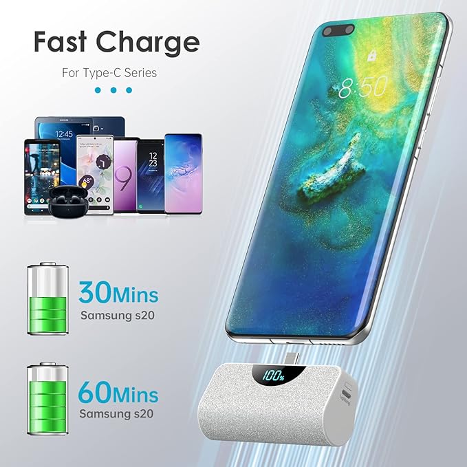 [2-Pack] Mini Portable Charger 5200mAh Power Bank,3A PD USB C Cell Phone Portable Power, LCD Display Battery Pack Compatible with iPhone 17/17 Air/16/16 pro/15/15 pro Max/Android/Samsung/Moto/LG etc