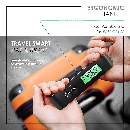 TravelArim Portable Luggage Scale Travel Digital, 110lb/50kg Suitcase Luggage Weight Scale with Hook, Backlight LCD Display with Battery Included