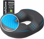 Donut Pillow Seat Cushion - Cooling Gel Donut Chair Cushions, Memory Foam Seat Cushion for Office & Home, Car Seat Cushion and Butt Pillow, Hemorrhoids Pillow and Tailbone Pain Relief, Grey