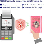 TOURSUIT RFID Blocking Passport Holder for Women Men, Leather Passport Travel Wallet with 3D Metal Badge, Travel Document Holder Cover Accessories (Pink)
