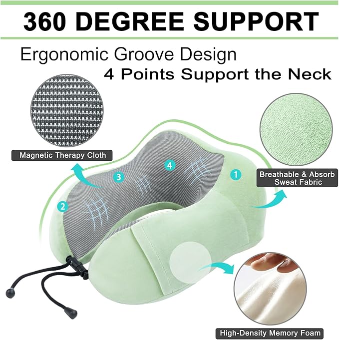 urnexttour Travel Pillow and Blanket Set Neck Pillows Soft Blankets with Sleep Mask Travel Essentials for Airplane Car Memory Foam Sage Green