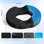 Donut Pillow Seat Cushion - Cooling Gel Donut Chair Cushions, Memory Foam Seat Cushion for Office & Home, Car Seat Cushion and Butt Pillow, Hemorrhoids Pillow and Tailbone Pain Relief, Black