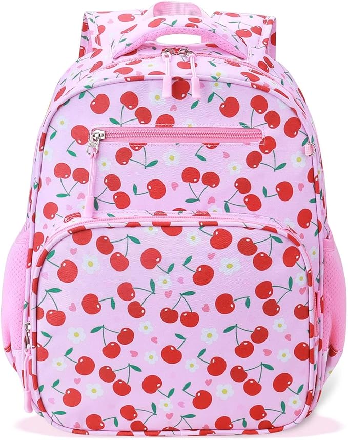 RHCPFOVR Kids Backpack for Girls - Girls Backpack 3-8 Ages Cherry for Kids 15 Inch School Bookbag for Kindergarten Elementary School Bookbag for Girl 1st 2nd Grade