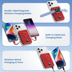 6 in 1 Magnetic Portable Charger for iPhone with Built-in Cables, 10800mAh 25W PD Fast Charging Power Bank, 6 Outputs Travel Essential Battery Pack for iPhone 17/16/15/14/13/12,Apple Watch (Red)