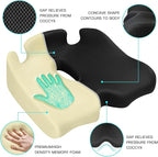 Benazcap X Large Memory Seat Cushion for Office Chair Pressure Relief Sciatica & Tailbone Pain Relief Memory Foam Firm Coccyx Pad for Long Sitting, for Office Chair, Gaming Chair and Car Seat Upgrade