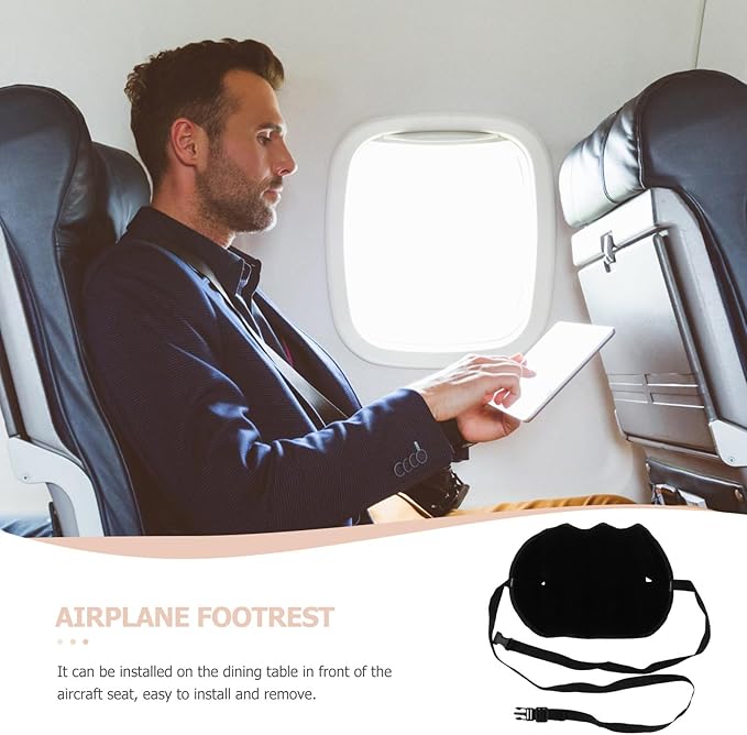 Amosfun Portable Airplane Footrest and Travel Foot Hammock Black Integrated Foot Hanger for Office and Plane Use for Leg Comfort During Flights and Work
