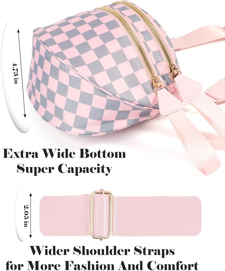 Black and White Checkered Crossbody Bag Bum Bag for Women,Spacious Checkered Purse Fanny Packs Belt Bag