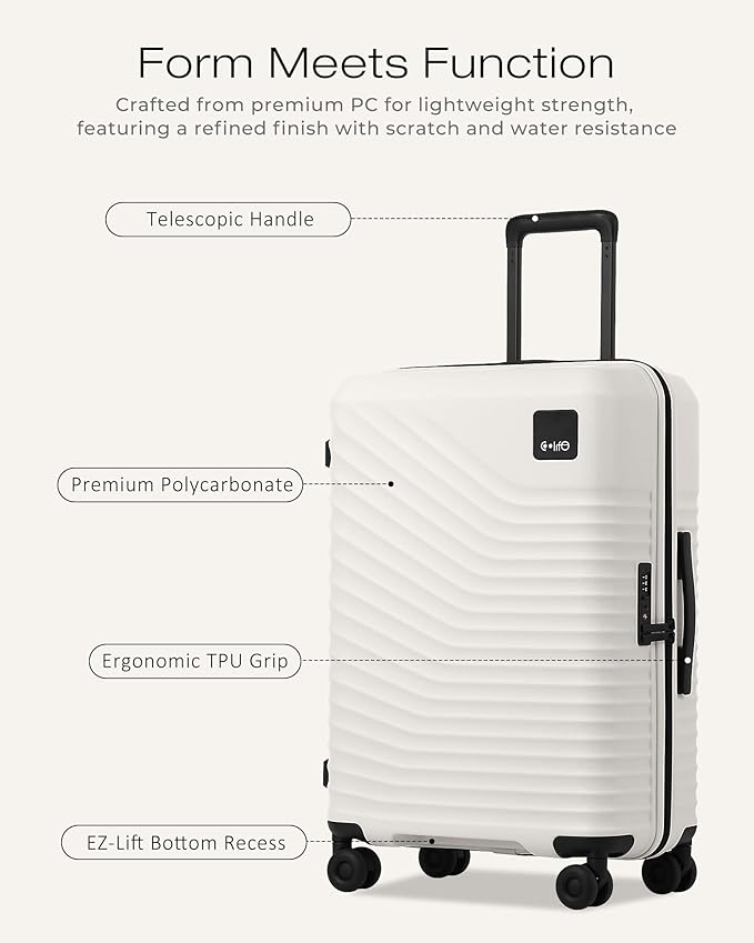 Coolife Carry On Luggage Expandable Hardside Upgrade PC Durable Lightweight Travel Suitcases with Dual Spinner Wheels & TSA Lock (White, Carry-On 20-Inch)