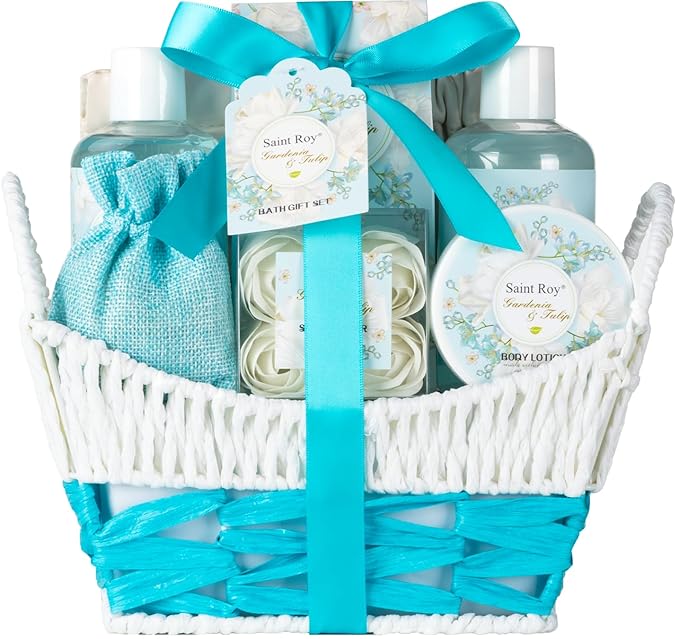 Mothers Day Gifts for Women, Bath & Body Gift Basket, Gardenia Tulip Gifts for Mom Spa Gift Set for Women, Self-Care Relaxation Gift, Home Spa Kit Mini Bag Wallet, Birthday, Christmas, Anniversary