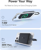 Baseus 0.3" Ultra Slim 5000mAh MagSafe Portable Charger Bundle with 10,000mAh 30W Magnetic Portable Charger Built-in Braided USB-C Cable for iPhone 17 Pro Max/Air/16/15/14/13, AirPods, iPad