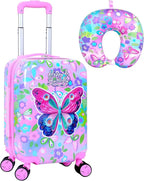 Cute Butterfly Kids Suitcase 2PC Set with 360° Spinner Wheels, Lightweight Travel Carry-On Hardshell Luggage for Girls, Toddler & Elementary Children