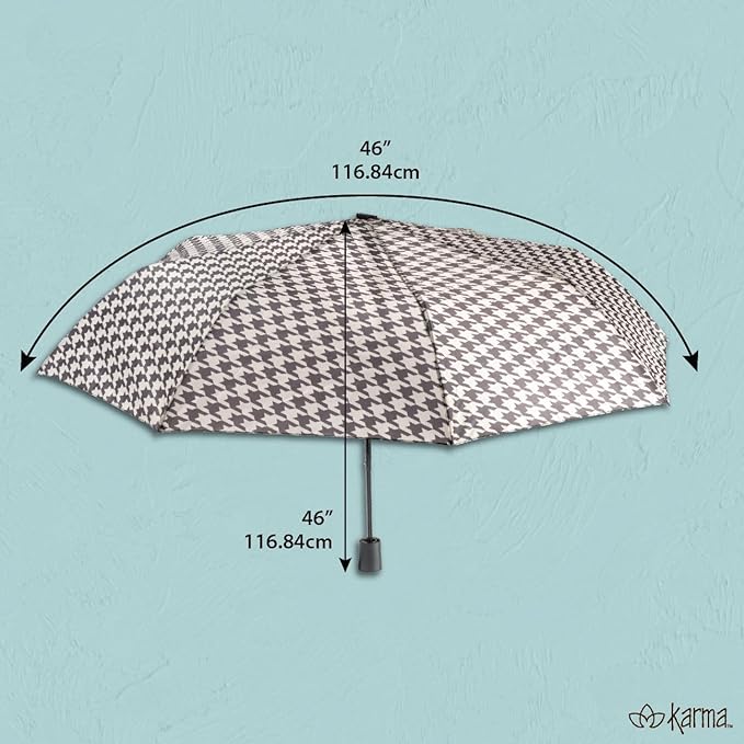 Karma, Travel Umbrella Compact Folding Umbrellas Lighweight Auto Open Close for Women Parasol, Houndstooth
