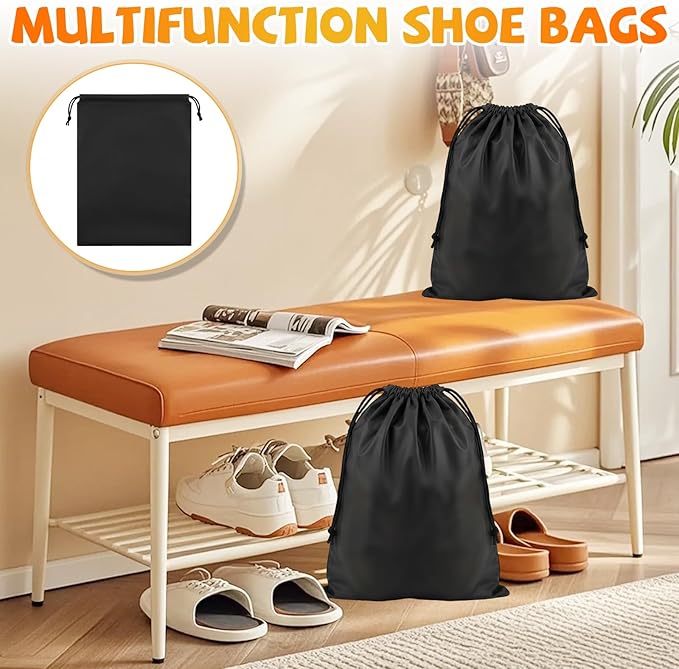 Shoe Bags for Travel, 15.7" x 11.8" Travel Shoe Bags for Packing, Large Waterproof Portable Drawstring Travel Shoe Storage Bag Travel Essentials Women for and Men (Black)