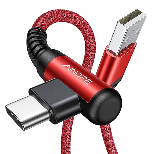 AINOPE USB Type C Cable 3.1A Fast Charger (2-Pack, 10ft+10ft) Right Angle USB A to USB C Cable, Resistant Nylon Braided USB C Charger Cable (Red)