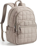 BAGSMART College Laptop Backpack, Travel Backpack for Women, Quilted Casual Daypack, Water-Resistant Bookbag for 15.6 Inch Laptop, Camel