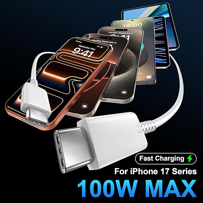 45W USB C iPhone 17 16 Pro Max Charger Block Type C iPhone 16 17 Super Fast Charger with 10 FT Long Type C Fast Charging Cable Cord for iPhone 17 Pro Max/17 Pro/iPhone Air/17/16//16 Pro Max/15/Samsung