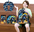 5Pcs Kids Luggage Set, 18" Boys Travel Suitcases with Wheels, Car Carry on Rolling Luggage Airline Approved (Black)