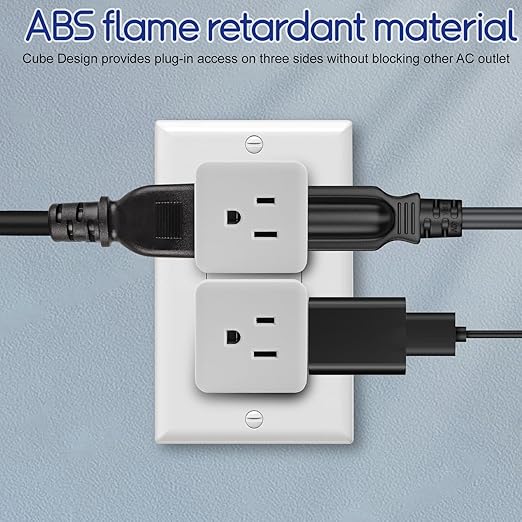 3 Prong Adapter, 2PCS 3 Outlet Wall Adapter Cube Tap, Multiple Outlet Splitter, 3 Way Plug Adapter, White Multi Plug Wall Outlet Extender for Home or Travel, UL Listed