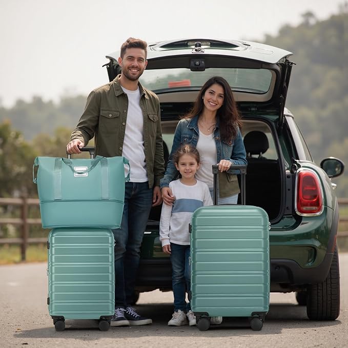 6 Piece Luggage Sets with Bags, Lightweight Expandable Checked Luggage Sets, Hardshell ABS Spinner Wheels Carry on Suitcase with TSA Lock, for Travel, Women Men (Aqua Blue, 18/20/24/28inch+2bags)