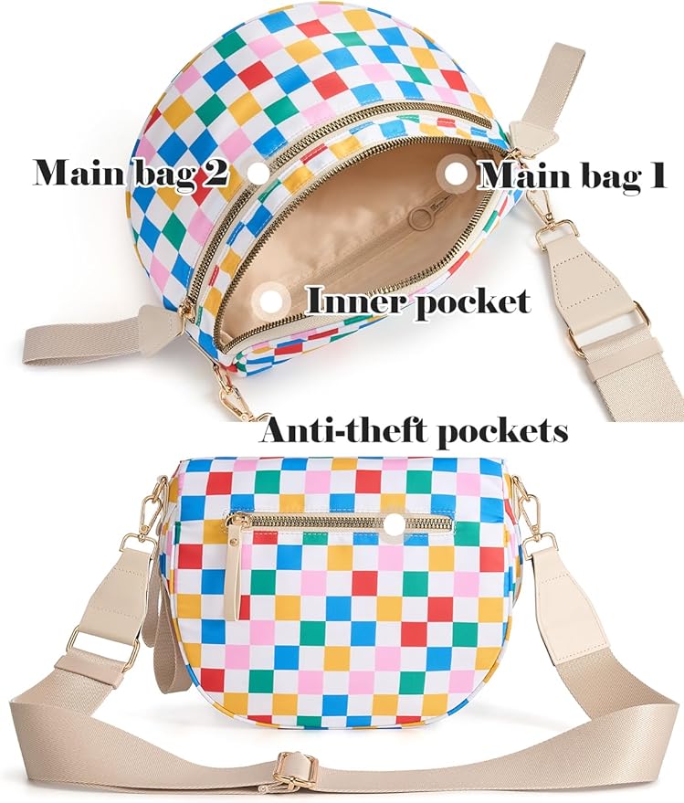 Black and White Checkered Crossbody Bag Bum Bag for Women,Spacious Checkered Purse Fanny Packs Belt Bag