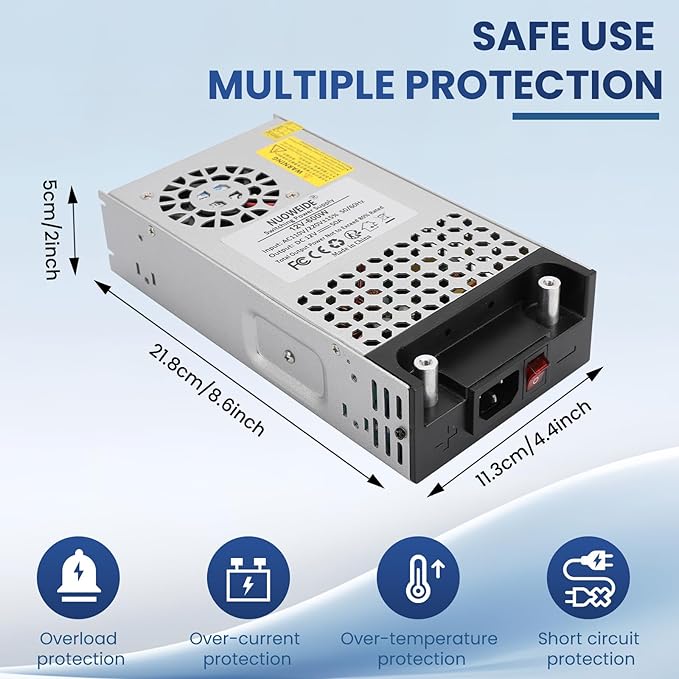 New Version 110V AC to 12V DC Converter Power Supply, AC to DC Converter 12v 50A 600W Switch Power Supply Transformer for RV, Pump, LED Strip, LCD Monitor