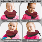 BUYUE Kids Travel Pillows for Airplane, Memory Foam 360° Head Support Sleeping Essentials for Long Flight, Skin-Friendly Soft Neck Pillow for Traveling in Car Seat, (Small, Red Grey, 40-90 lbs)