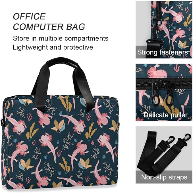 Axolotl & Sea Weed Aquarium Laptop Case 15.6 inch, Cute Laptop Bag, Waterproof Laptop Sleeve, Laptop Briefcase for Women & Men