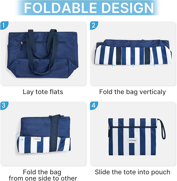 G4Free Beach Bag,Waterproof Beach Tote Pool Bags for Women,Compatible with Cup,Foldable for Weekender Travel