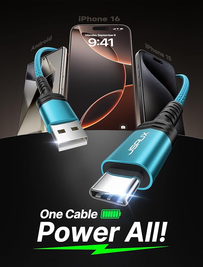 JSAUX USB C Cable [2-Pack 10ft], USB A to USB Cord Fast Charging for iPhone 17 Air, iPhone 17, iPhone 17 Pro, iPhone 17 Pro Max, iPhone 16/iPhone 15 Series, Samsung S20 S10, Note 20 10, Car Play-Green