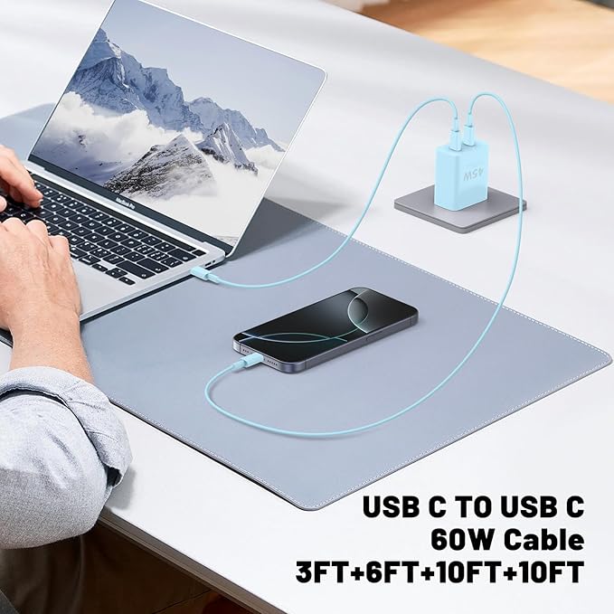 QZIIW Super Fast Samsung Charger Type C,45W Dual Port USB C Fast Charger Block [2-Pack] & Extra Long 60W 3/6/6/10FT USB C Cable - PD Quick Charging 3.0 for Samsung Galaxy S25 Ultra/S24+/S23 iPhone 16