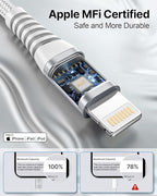 Aioneus iPhone Charger 6FT 2Pack, Apple MFi Certified Lightning Cable, Nylon Braided Charging Cord, Fast Phone Charger Cable Compatible with iPhone 14 13 12 11 Pro Max XR XS 8 7 Plus SE 2020