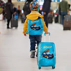 Goplus 2 PCS Kids Luggage, 13" & 16" Carry-on Suitcase w/Spinner Wheels, Telescopic Handle, Hard Shell Rolling Trolley Luggage for Toddler Boys Girls Travel, Airline Approved (Blue, Racing Car)