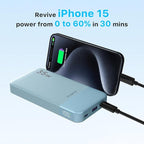 JUOVI Power Bank 10000mAh, 35W Portable Charger,Fast Charging Portable Battery Pack with PD 3.0 & QC 4.0, USB C Portable Power Bank for iPhone 15 14 13 Series, Galaxy, Tablet, Switch, and More (Blue)