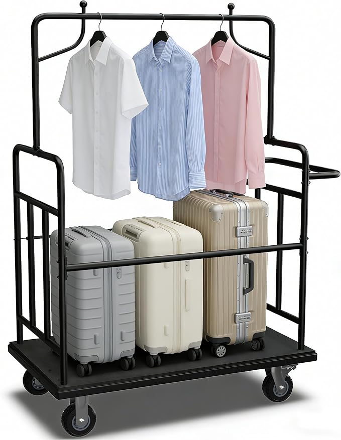 Luggage Cart with Wheels,1100LBS Heavy-Duty Luggage Trolley & Hand Truck,360° Silent Wheels with Anti-Collision Strip,Platform Dolly for Hotel Bellman,Airport and Resort Use