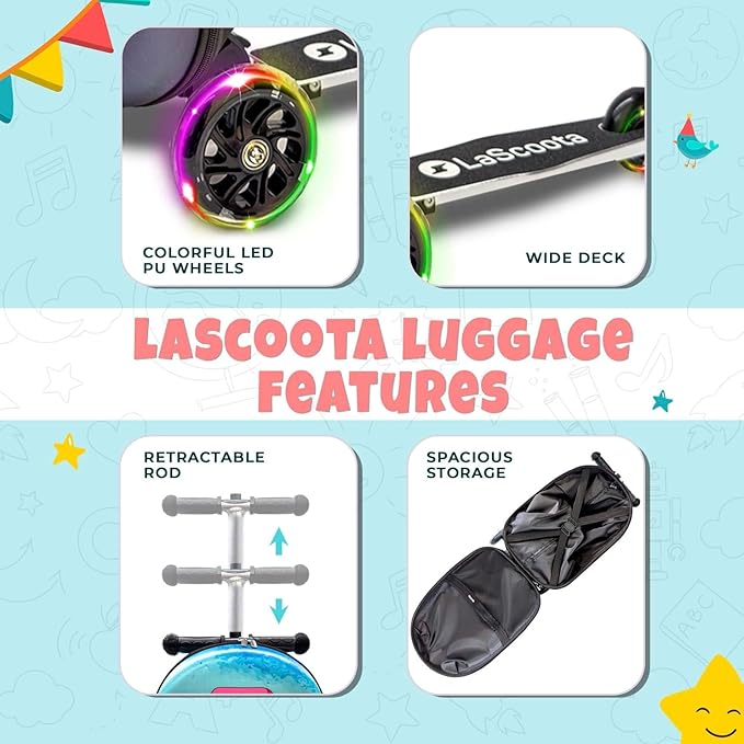 Lascoota Foldable Ride-On Suitcase - Lightweight Luggage with Easy-Glide Wheels - LED Lights for Kid Suitcase - Foldable Luggage Converts to Ride-On - Video Game, Unisex Child, 12.75 x 20.6 x 10.6 in