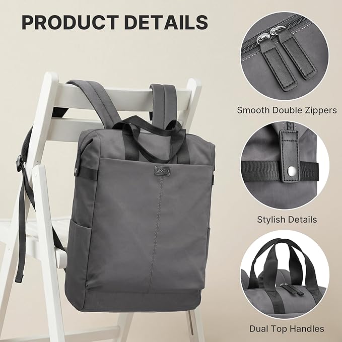 G4Free Protective 16" Laptop Backpack, Large Work Bag for Men Women, Slim Casual Backpacks for Travel, College, Business, Dark Gray